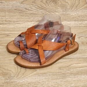 Born Brown Leather Toe Loop Sandals Strappy Flat Slingback Womens Size 9M